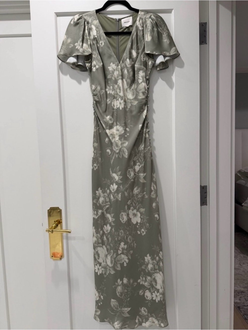 Reformation Vida Satin Maxi Dress | Vendela Floral Print Sage Ivory | Size 0 - Picture 9 of 16